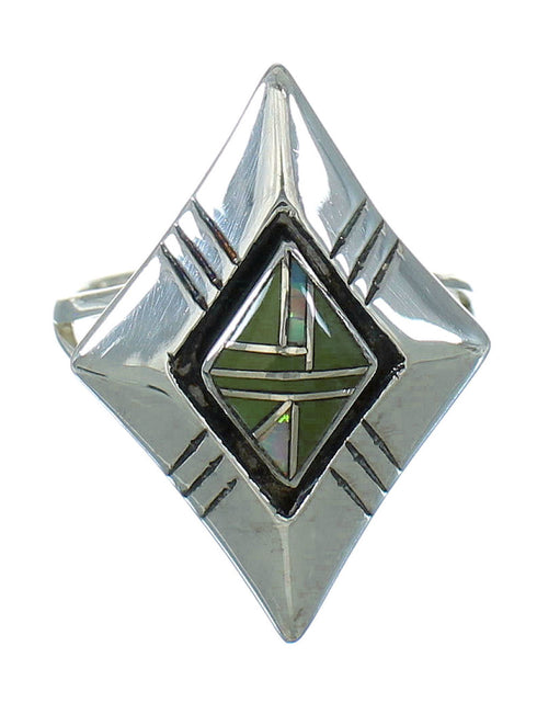 Southwestern Turquoise And Opal Inlay Silver Ring Size 7-1/4 WX73722